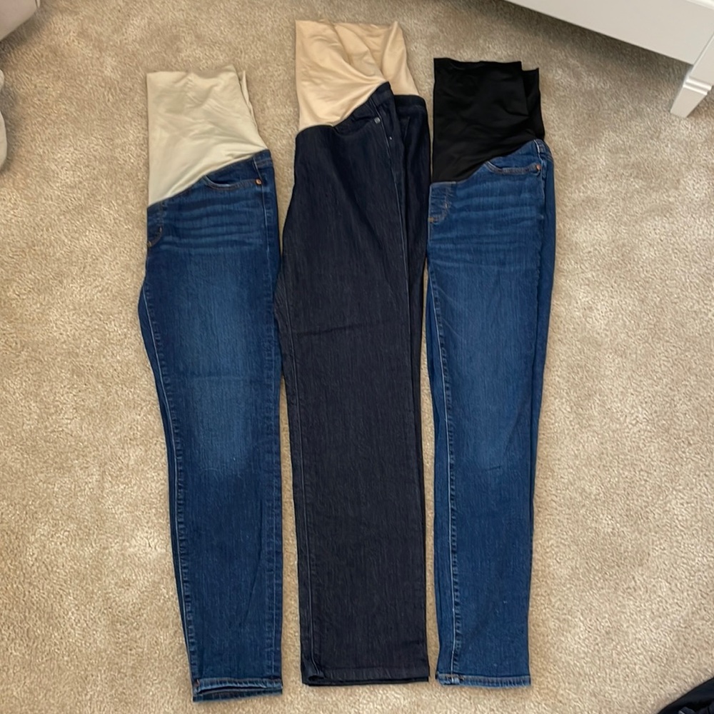 3 pairs EUC LOFT Size 8 Full Panel Maternity Jeans 2 skinny, 1 bootcut